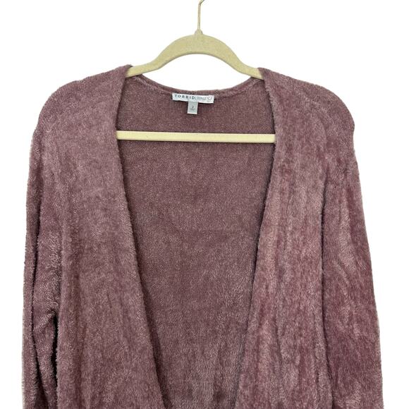 Torrid Lounge Cardigan Womens Size 2X Dusty Rose Feather Yarn Lounge Pockets - Picture 5 of 8